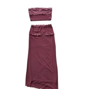 CIDER 2 PC Set Purple Pink Maxi Skirt Tube Top Mesh Lined Lace Trim Womens XS